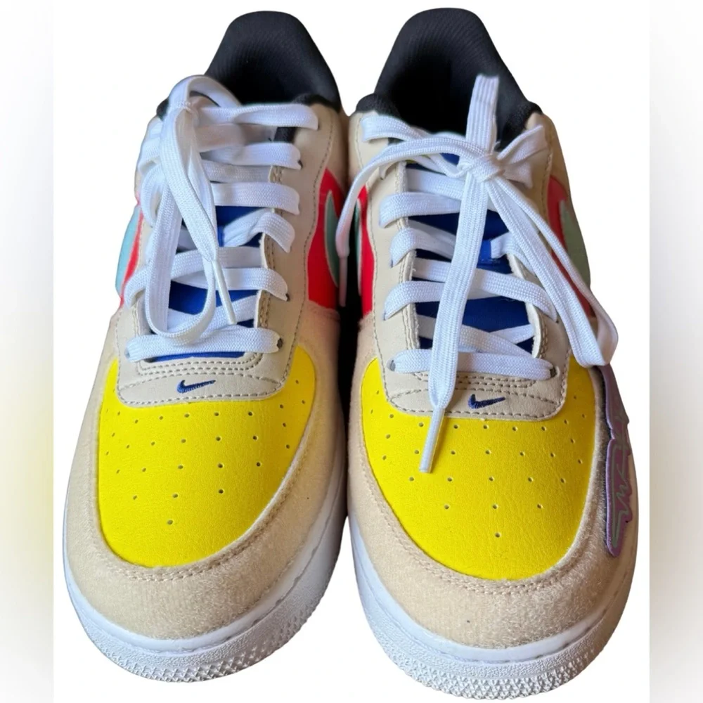 Nike Air Force 1 Low GS 7Y Women 8.5 FN7818-100 Multicolor Patch Decal Sneakers